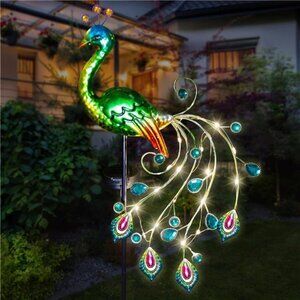 Solar Garden Lights,39Inch Height Outdoor Metal Peacock Decorative Garden Stakes